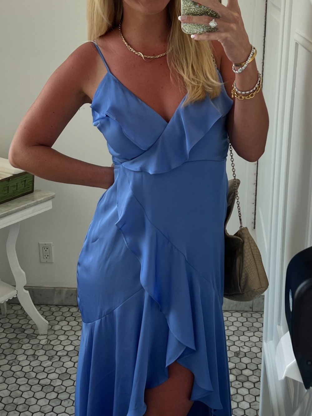 Express Satin Periwinkle Blue Ruffle High-Low Dress